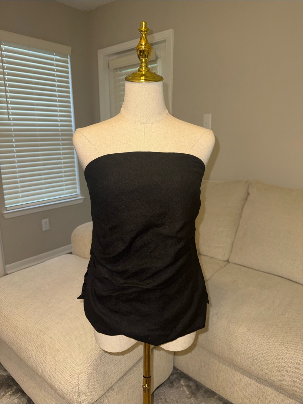 LOFT Ruched Linen Blend Strapless Top